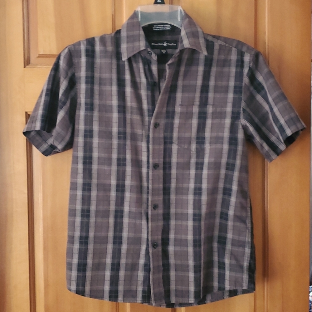 Beverly Hills Polo Club Boys Plaid Short Sleeve Buttondown Shirt Boys size 10-12